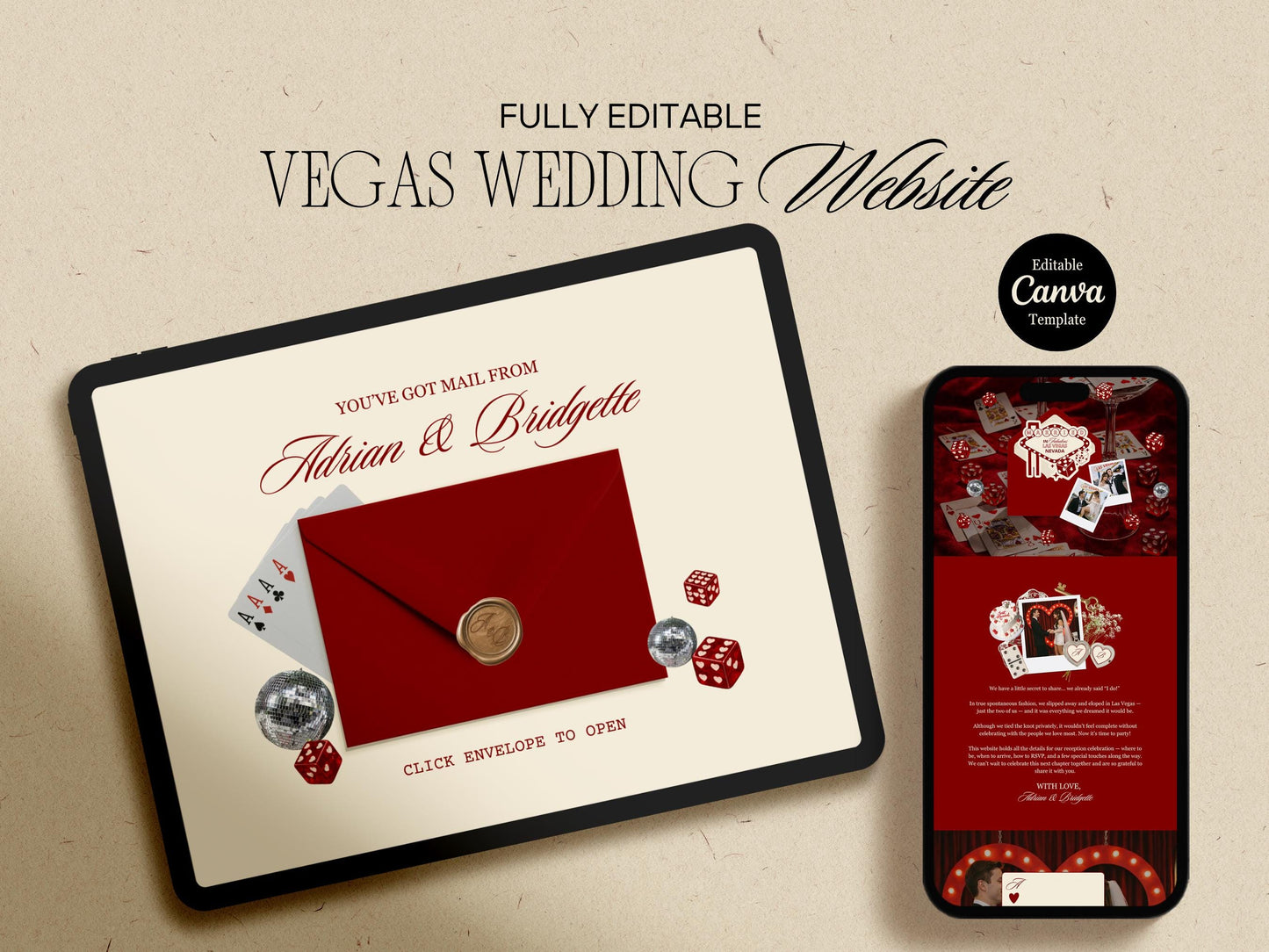 Vegas Elopement Website Template Editable Vegas Wedding Invitation Website RSVP Google Forms Lucky in Love Vegas Elopement Reception Invite