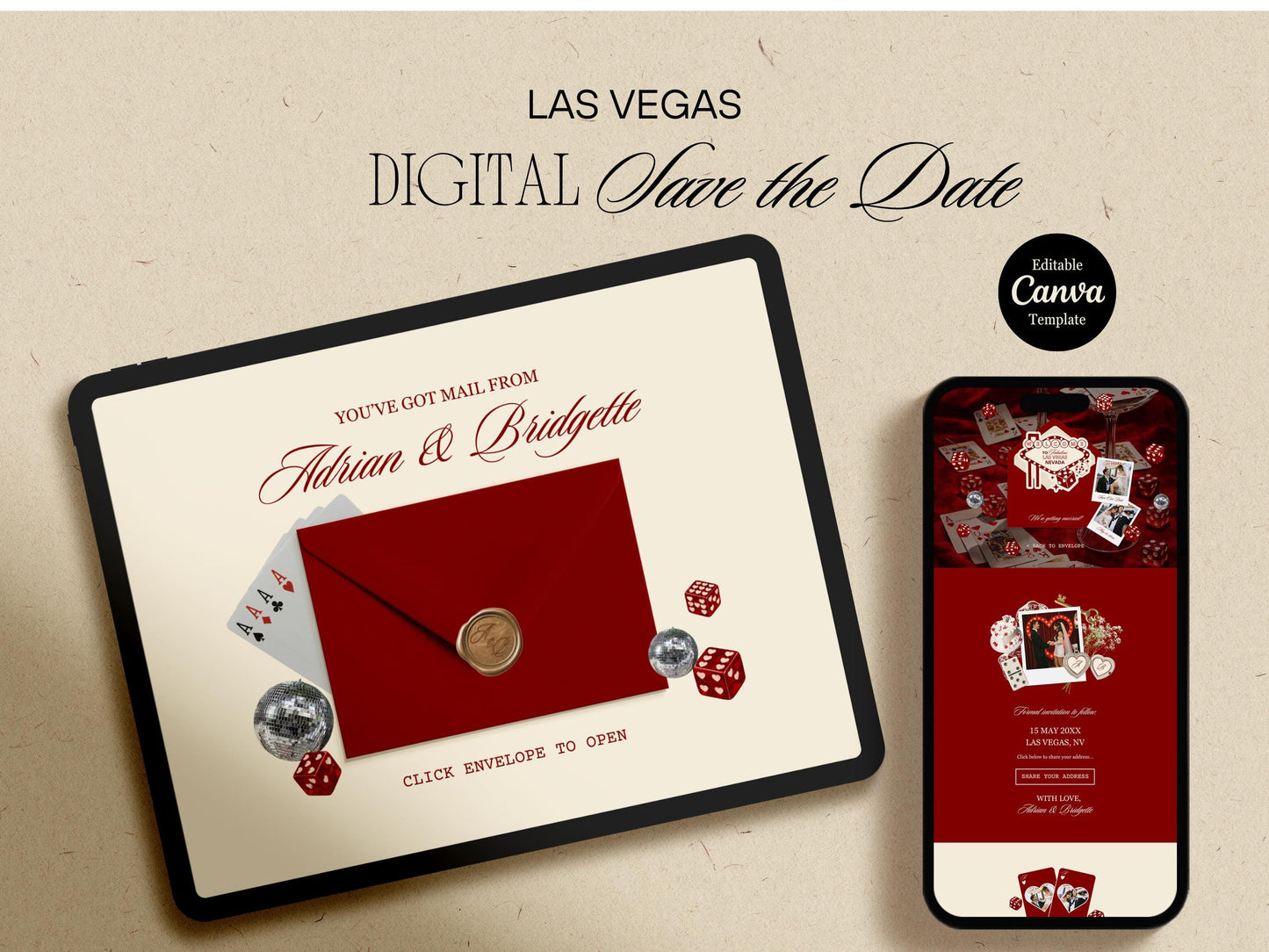 Vegas Elopement Website Template Editable Vegas Wedding Invitation Website RSVP Google Forms Lucky in Love Vegas Elopement Reception Invite