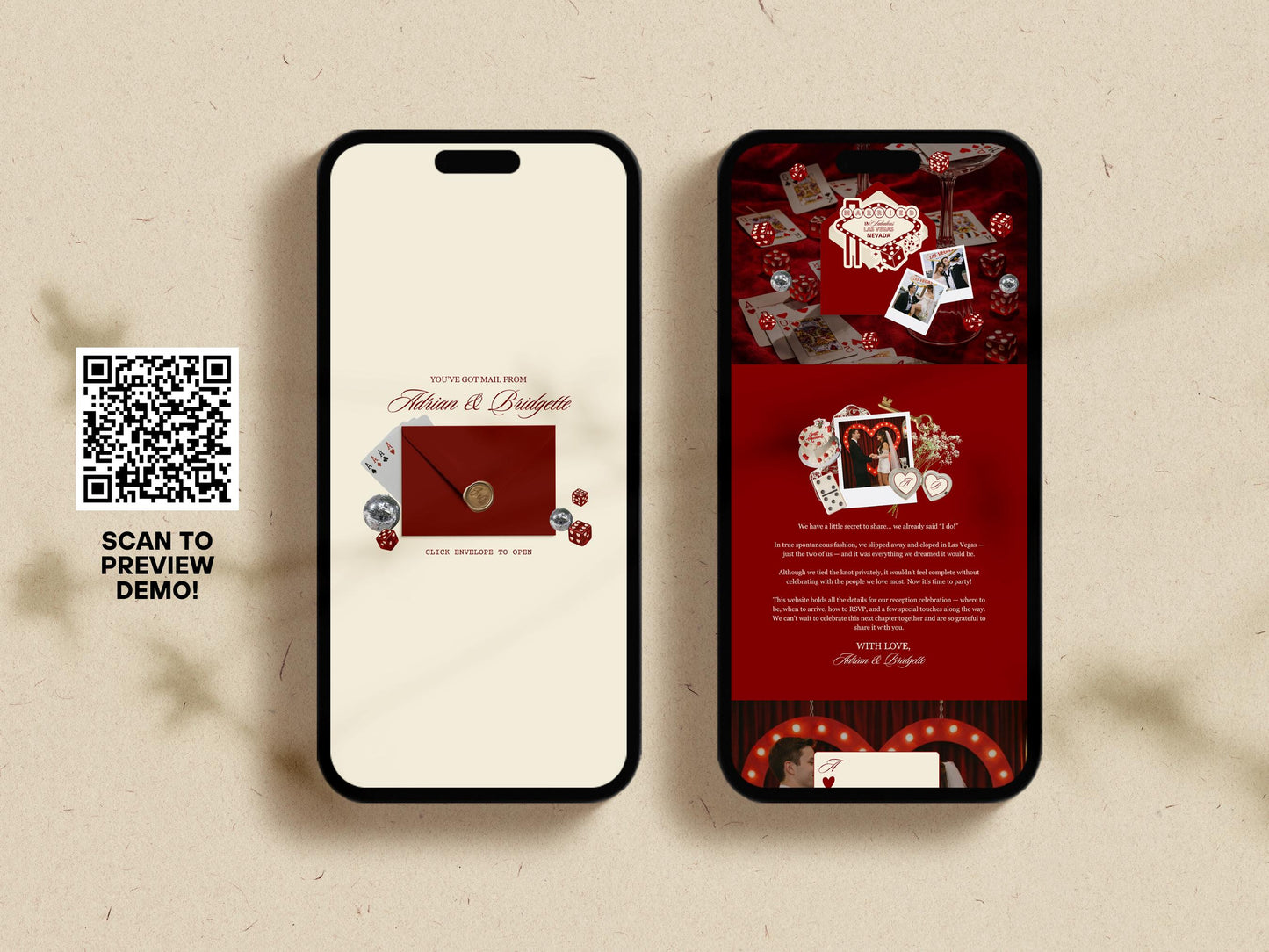 Vegas Elopement Website Template Editable Vegas Wedding Invitation Website RSVP Google Forms Lucky in Love Vegas Elopement Reception Invite