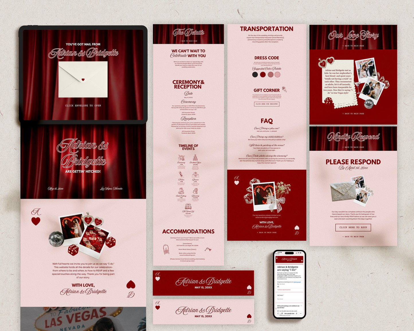 Vegas Wedding Website Template Digital Wedding Invitation RSVP Google Form Retro Vegas Wedding Canva Website Template Lucky in Love Wedding