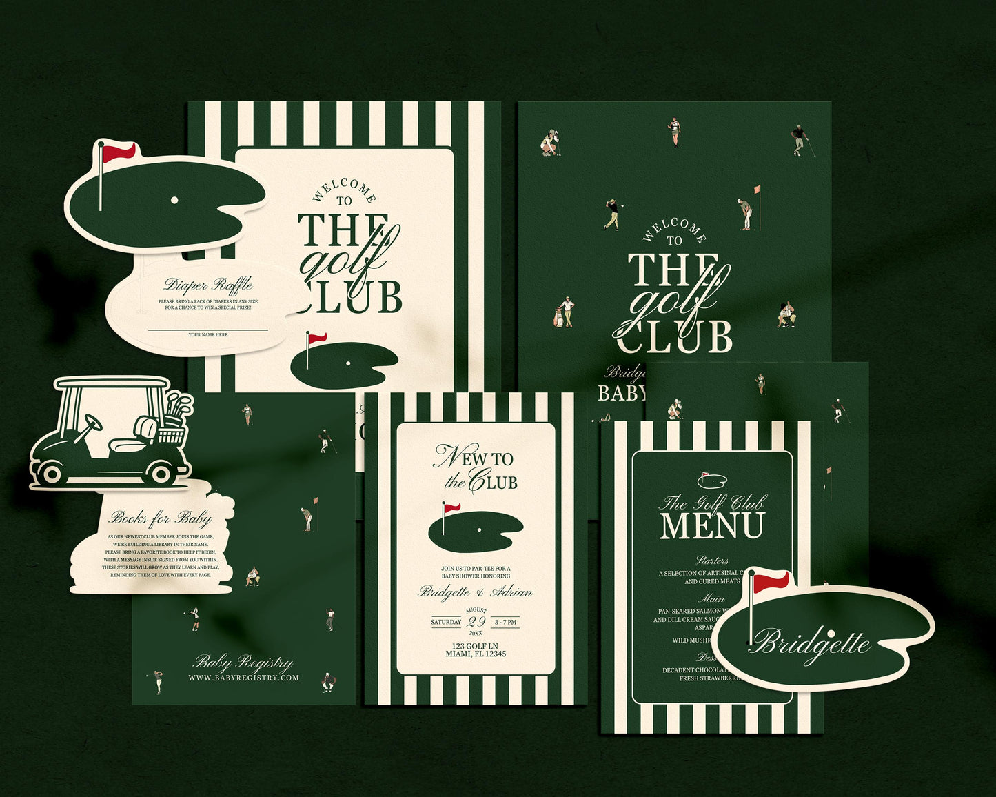 Golf Baby Shower Bundle Templates New to the Club Golf Baby Shower Old Money Country Club Invitation Editable Golf Welcome Sign Menu Design