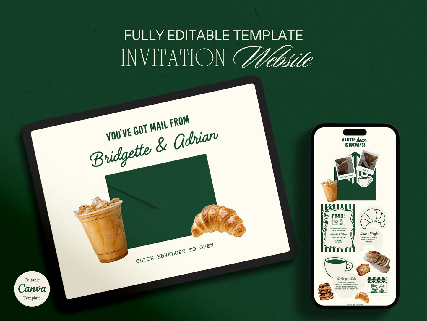 Cafe Bebe Baby Shower Invitation Website Template Editable Coffee Shop Baby Shower Website Coffee Baby Shower Digital Invitation Website
