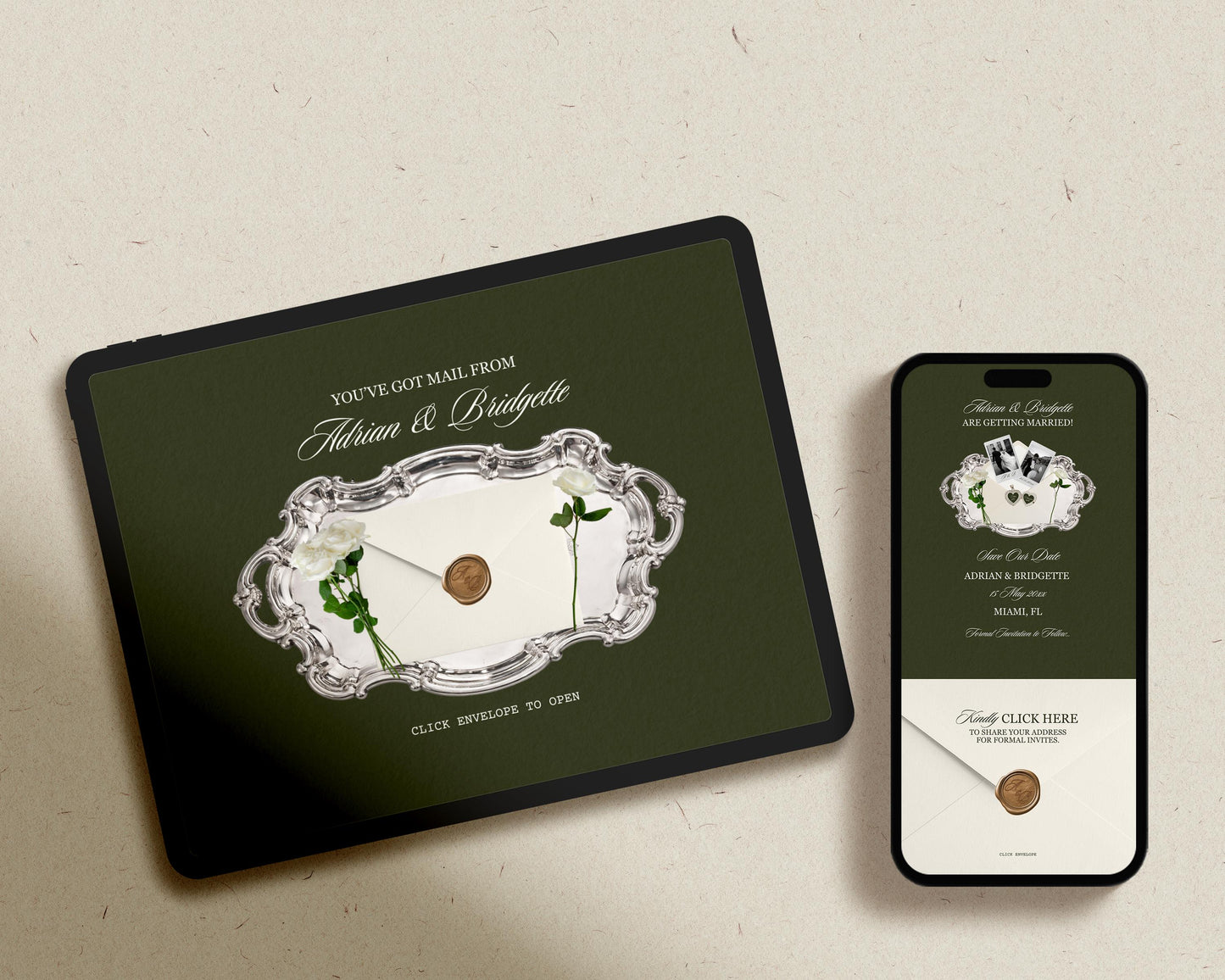 Old Money Save the Date Website Template Editable Dark Olive Green Canva Digital Save the Date with RSVP Old Money Wedding Website Template