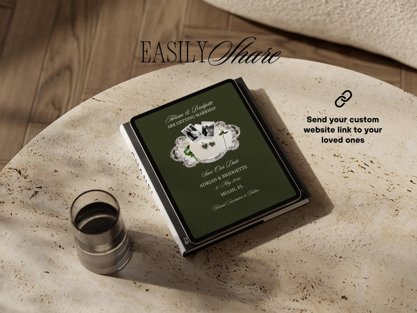 Old Money Save the Date Website Template Editable Dark Olive Green Canva Digital Save the Date with RSVP Old Money Wedding Website Template