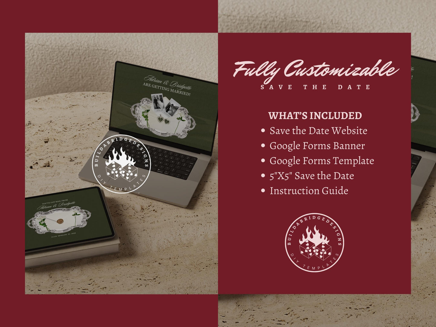 Old Money Save the Date Website Template Editable Dark Olive Green Canva Digital Save the Date with RSVP Old Money Wedding Website Template