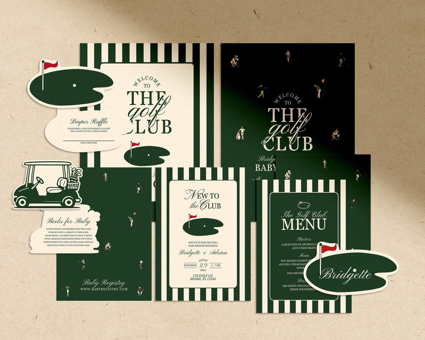 Golf Baby Shower Bundle Templates New to the Club Golf Baby Shower Old Money Country Club Invitation Editable Golf Welcome Sign Menu Design
