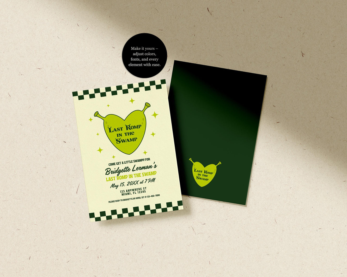 Same Swamp Forever Bachelorette Invitation Template Editable Last Romp in the Swamp Bachelorette Invite Funny Ogre Bachelorette Itinerary