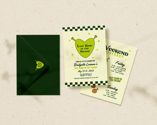 Same Swamp Forever Bachelorette Invitation Template Editable Last Romp in the Swamp Bachelorette Invite Funny Ogre Bachelorette Itinerary