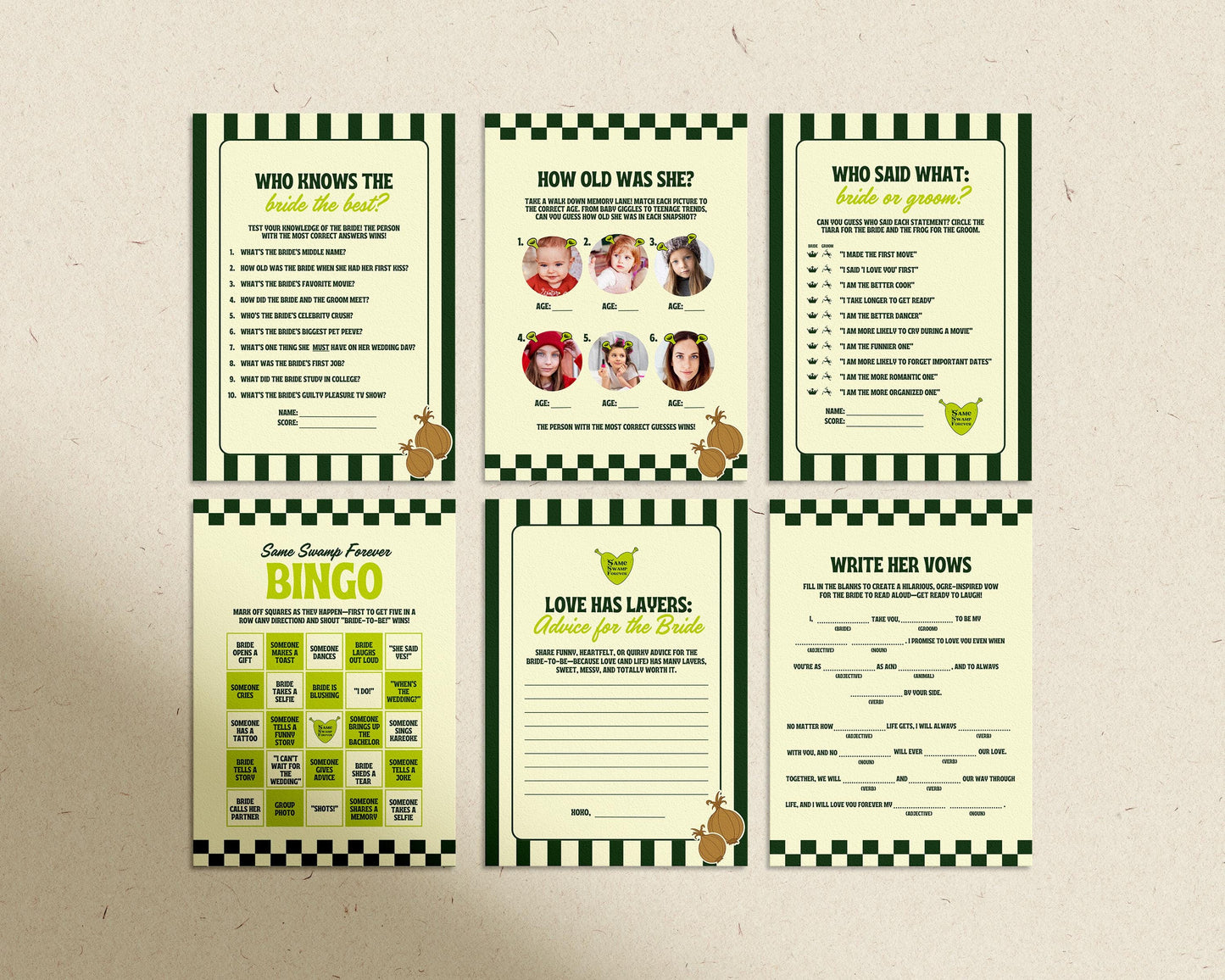 Funny Ogre Bachelorette Party Game Templates Same Swamp Forever Bachelorette Games Editable Last Romp in the Swamp Party Game Templates