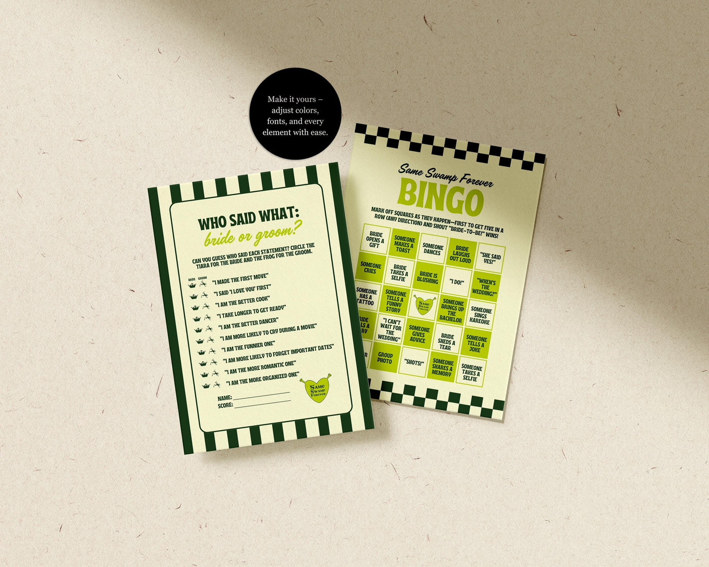 Funny Ogre Bachelorette Party Game Templates Same Swamp Forever Bachelorette Games Editable Last Romp in the Swamp Party Game Templates