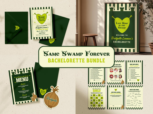 Last Romp in the Swamp Bachelorette Bundle Same Swamp Forever Editable Invitation Template Ogre Bachelorette Invite Itinerary Shrexy Ogre