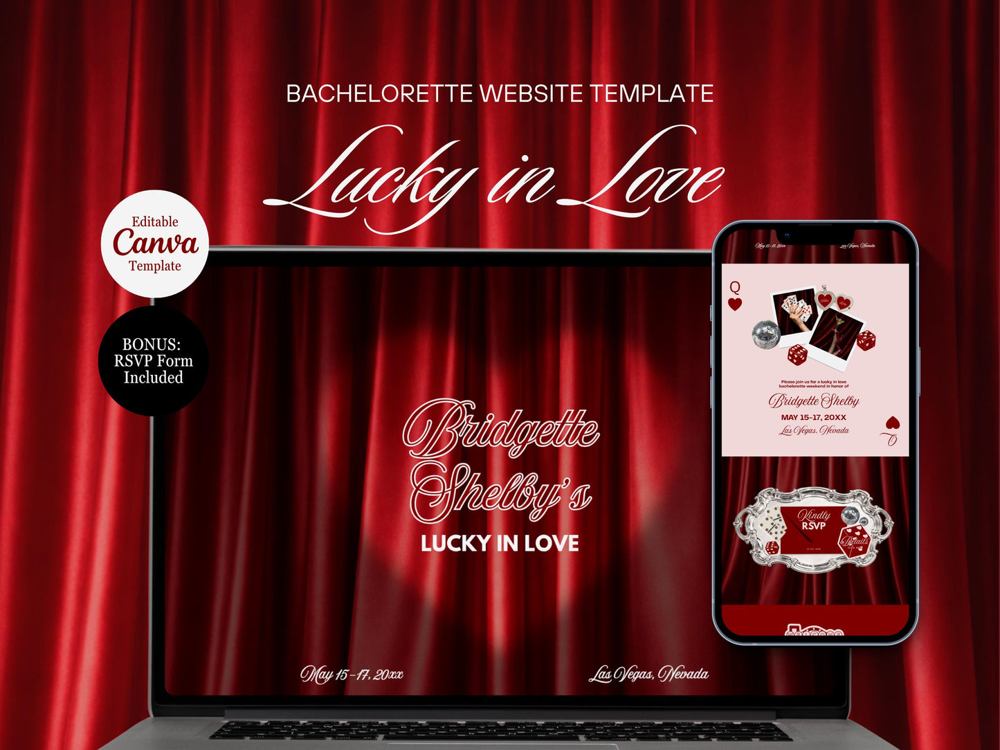 Lucky in Love Vegas Bachelorette Website Template Editable Casino Bachelorette Planner Vegas Bachelorette Itinerary Website RSVP Google Form