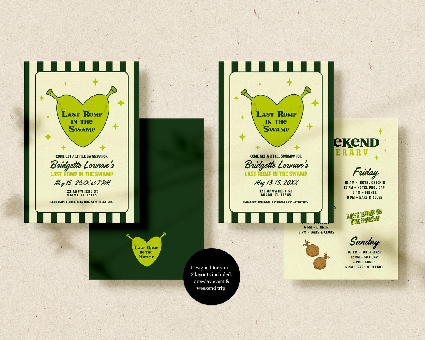 Last Romp in the Swamp Bachelorette Bundle Templates Editable Same Swamp Forever Bachelorette Invitation Itinerary Ogre Bach Welcome Sign