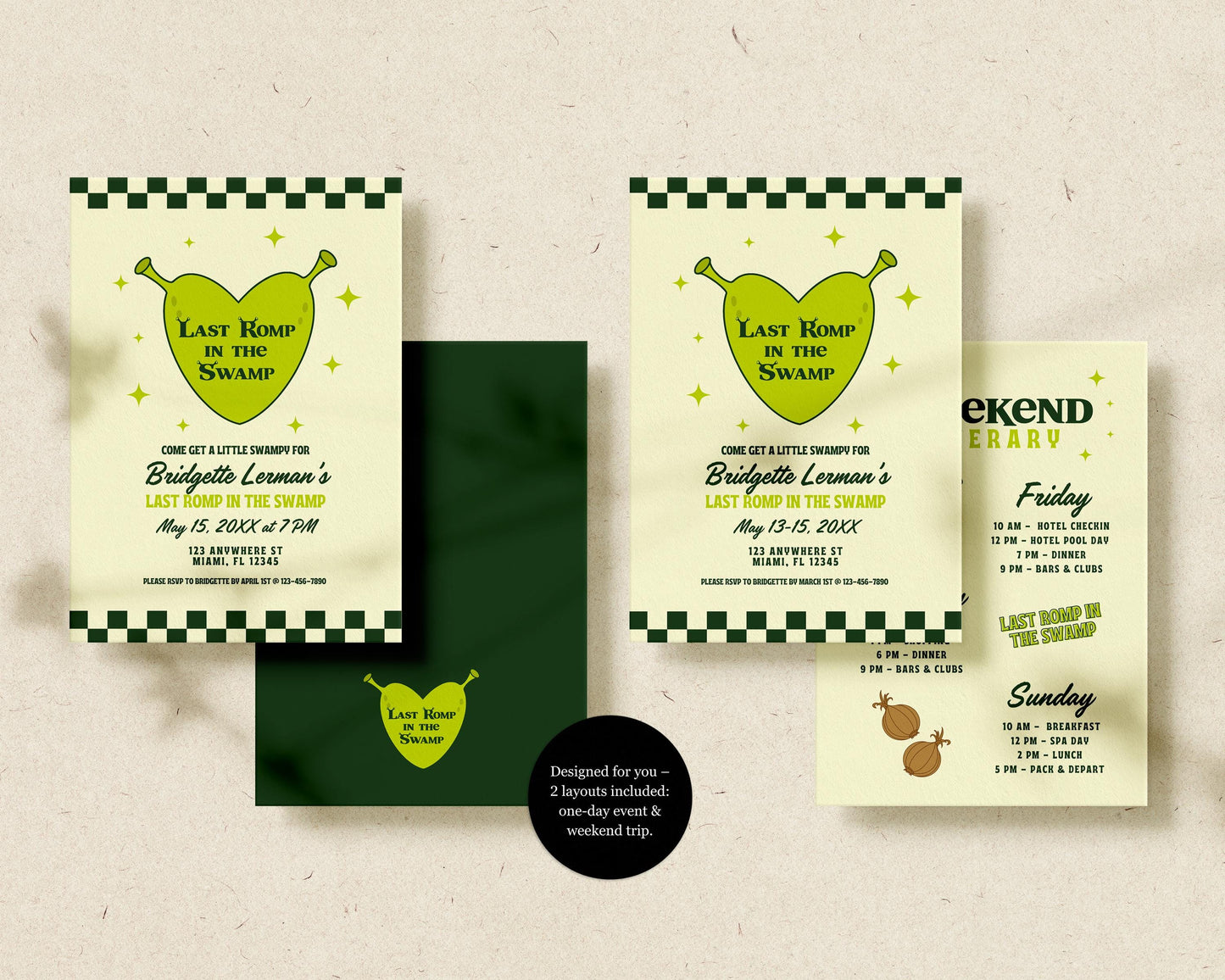 Last Romp in the Swamp Bachelorette Bundle Templates Editable Same Swamp Forever Bachelorette Invitation Itinerary Ogre Bach Welcome Sign