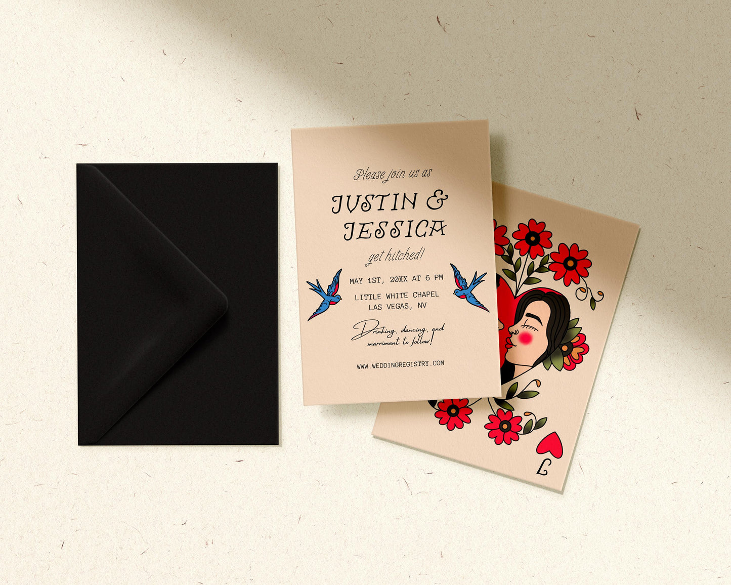 Custom Traditional Tattoo Couple Portrait Alternative Wedding Invitation Traditional Tattoo Illustration Custom Old School Tattoo Drawing