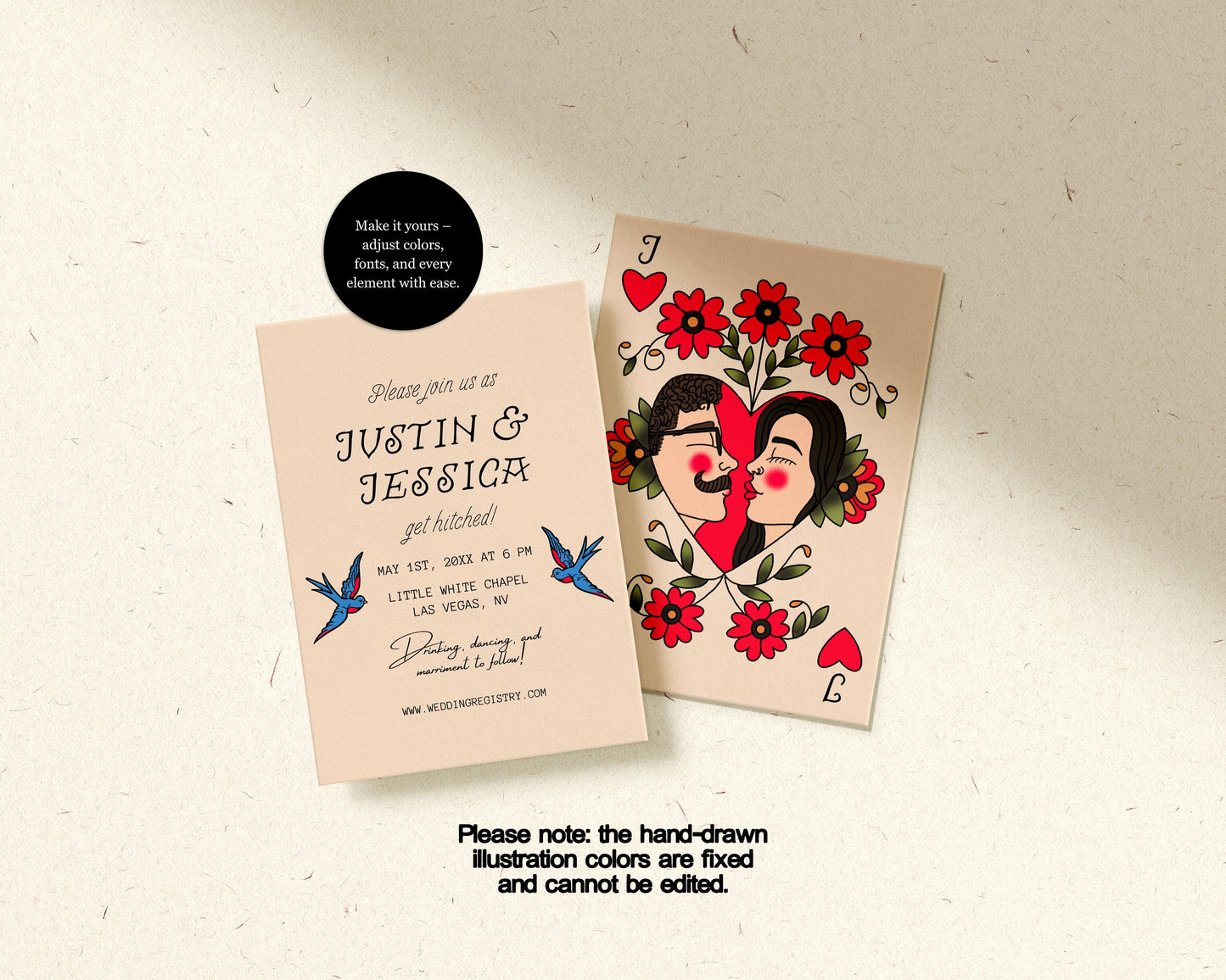 Custom Traditional Tattoo Couple Portrait Alternative Wedding Invitation Traditional Tattoo Illustration Custom Old School Tattoo Drawing