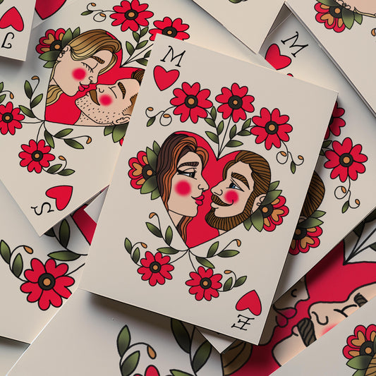 Custom Traditional Tattoo Couple Portrait Alternative Wedding Invitation Traditional Tattoo Illustration Custom Old School Tattoo Drawing