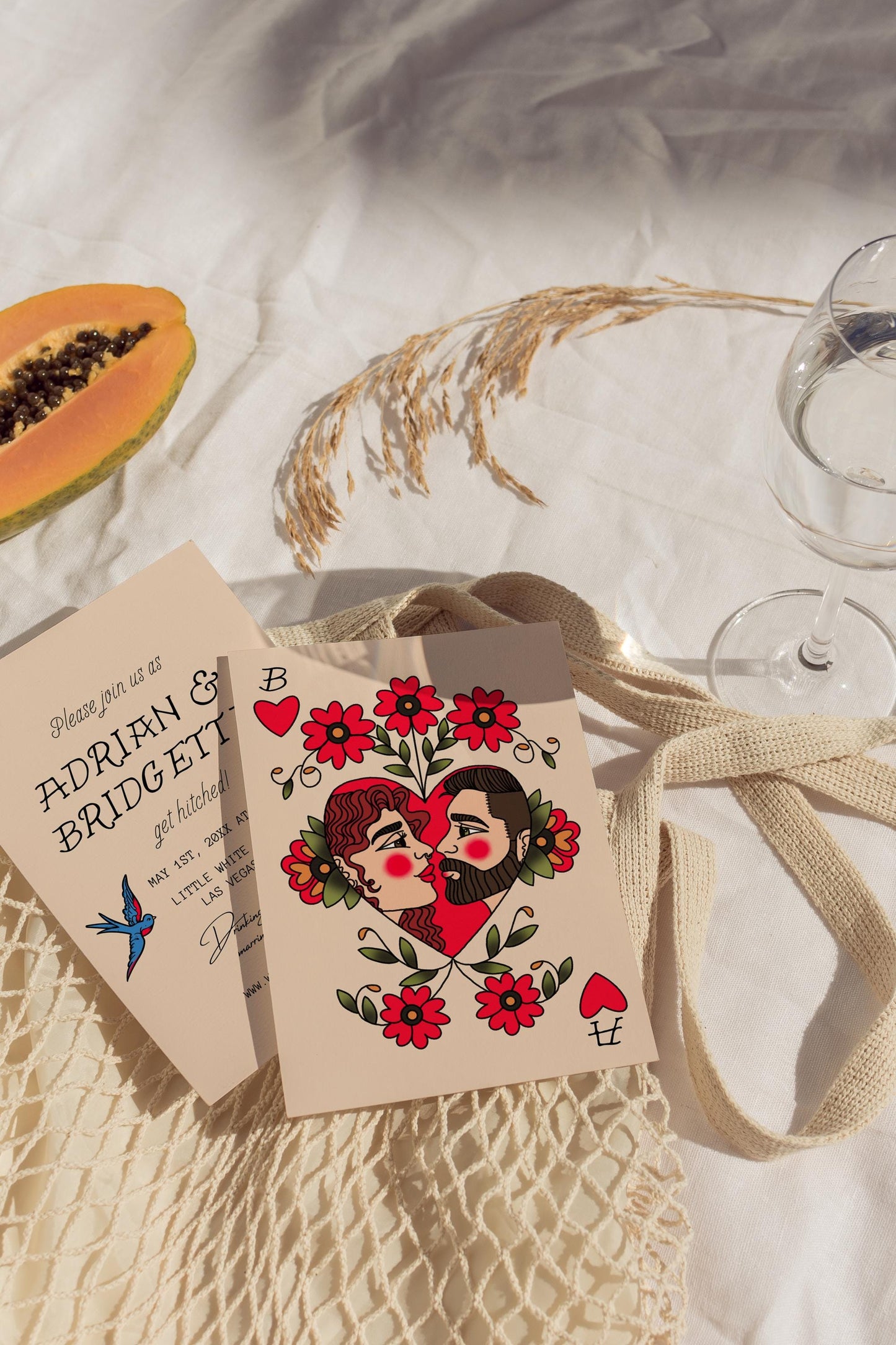 Custom Traditional Tattoo Couple Portrait Alternative Wedding Invitation Traditional Tattoo Illustration Custom Old School Tattoo Drawing