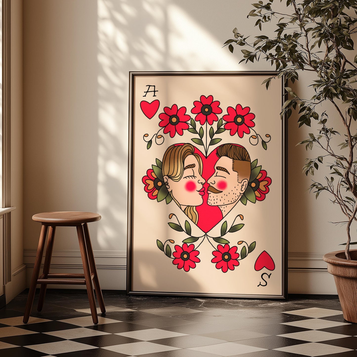 Custom Traditional Tattoo Couple Portrait Alternative Wedding Invitation Traditional Tattoo Illustration Custom Old School Tattoo Drawing
