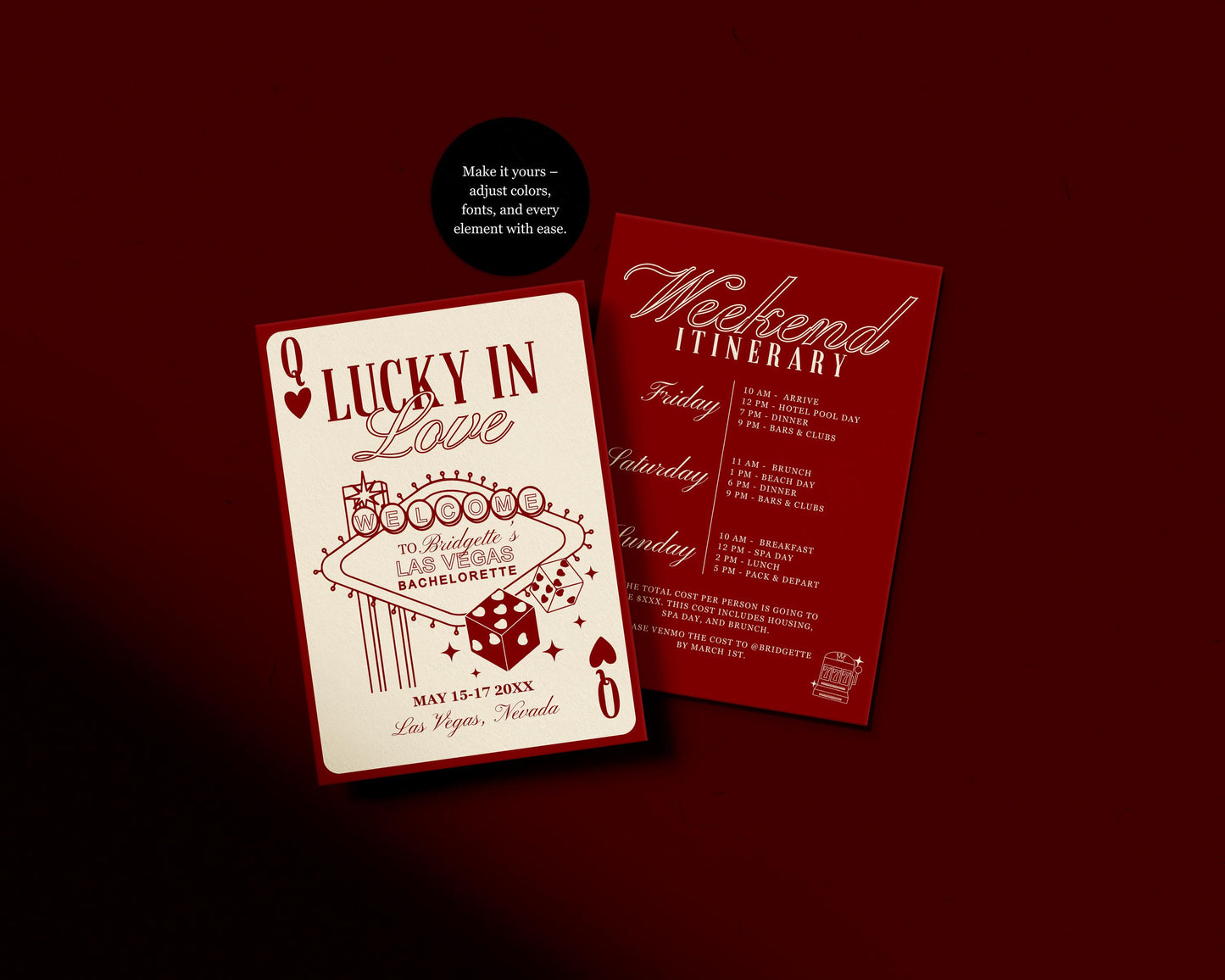 Vegas Bachelorette Itinerary Template Editable Lucky in Love Bachelorette Invitation Vegas Weekend Schedule Vegas Girls Trip Itinerary Canva