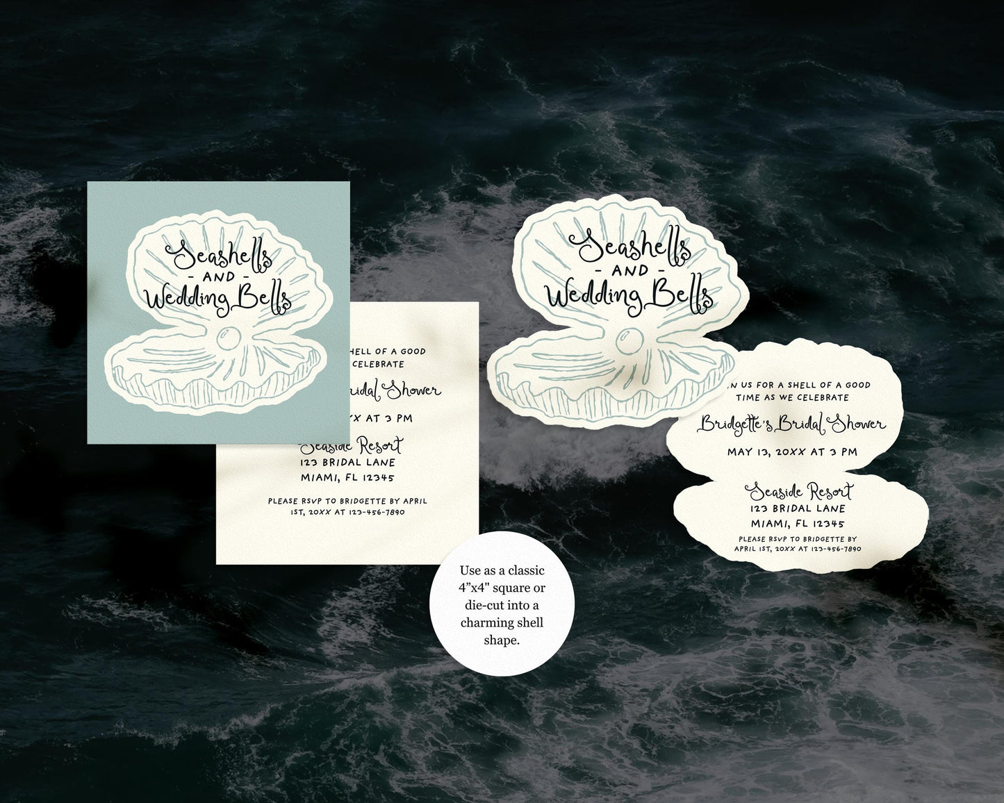 Seashells and Wedding Bells Bridal Shower Invitation Template Editable Beach Bridal Shower Invite Hand Drawn Coastal Bridal Shower Invite