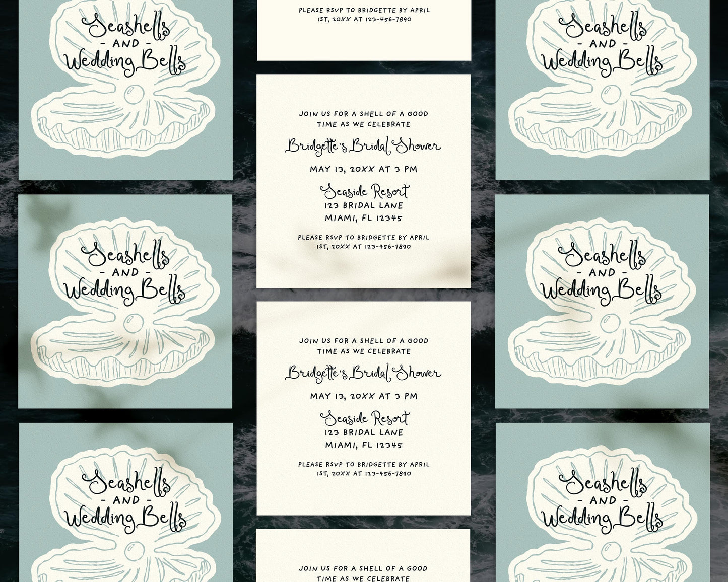 Seashells and Wedding Bells Bridal Shower Invitation Template Editable Beach Bridal Shower Invite Hand Drawn Coastal Bridal Shower Invite