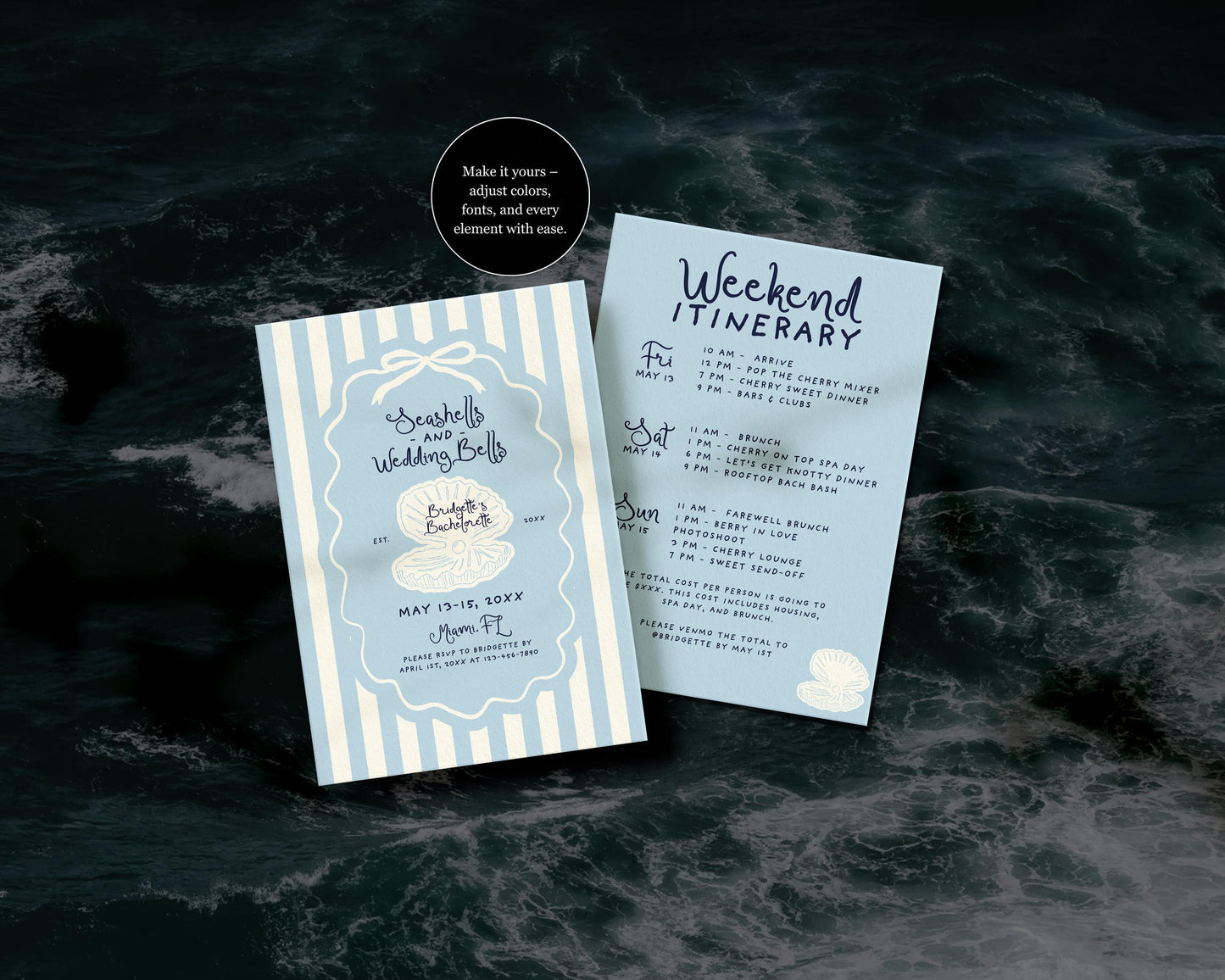 Seashells and Wedding Bells Bachelorette Invitation Template Editable Beach Bachelorette Itinerary Hand Drawn Coastal Bachelorette Invite