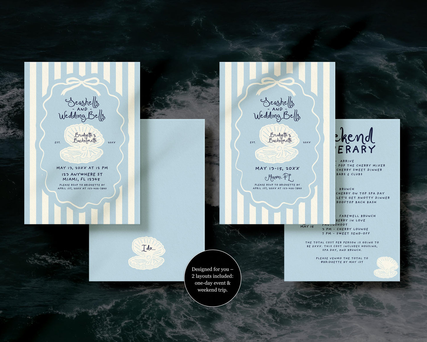 Seashells and Wedding Bells Bachelorette Invitation Template Editable Beach Bachelorette Itinerary Hand Drawn Coastal Bachelorette Invite