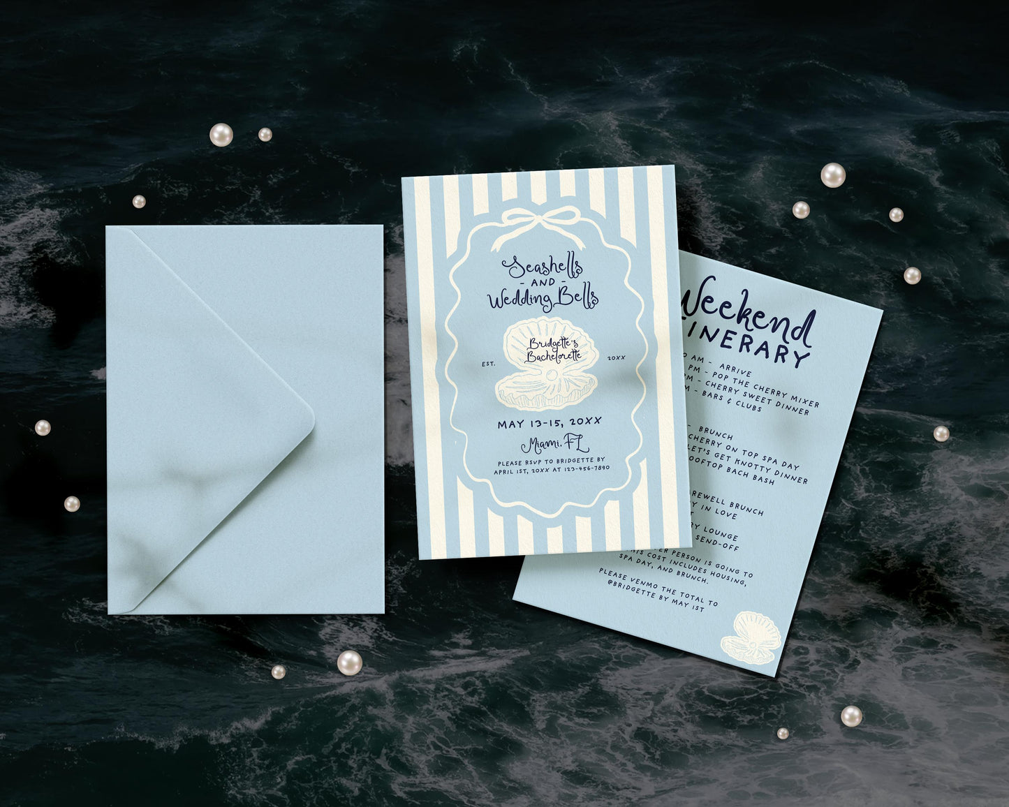 Seashells and Wedding Bells Bachelorette Invitation Template Editable Beach Bachelorette Itinerary Hand Drawn Coastal Bachelorette Invite