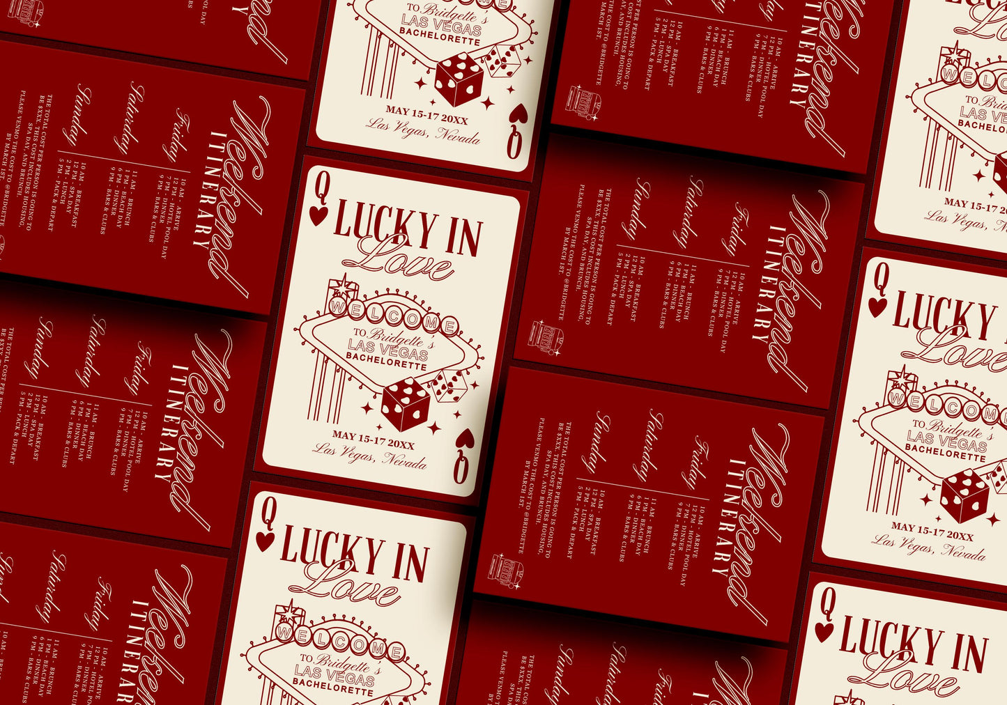 Vegas Bachelorette Itinerary Template Editable Lucky in Love Bachelorette Invitation Vegas Weekend Schedule Vegas Girls Trip Itinerary Canva