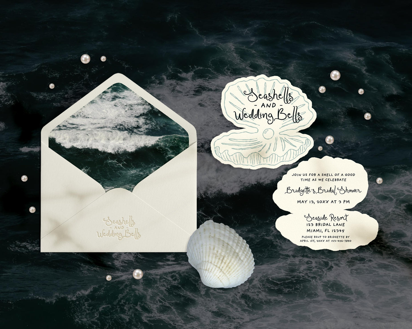Seashells and Wedding Bells Bridal Shower Invitation Template Editable Beach Bridal Shower Invite Hand Drawn Coastal Bridal Shower Invite