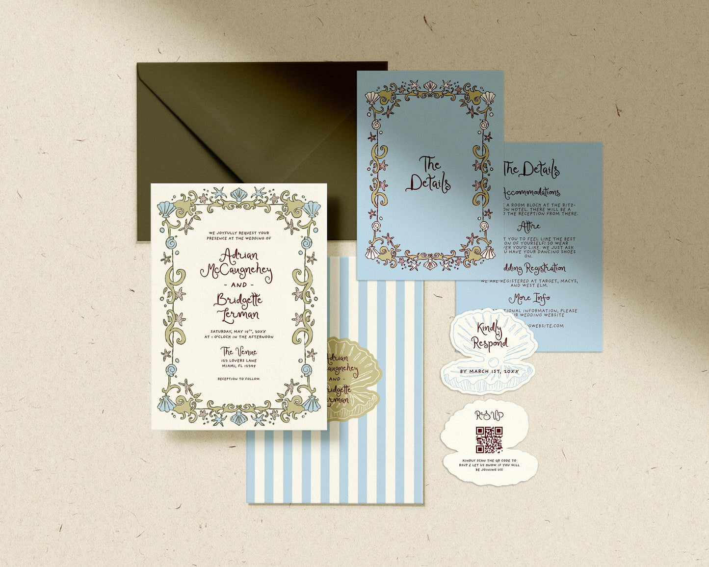 Coastal Wedding Bundle Templates Editable Seaside Wedding Invite Hand Drawn Beach Wedding Invitation Suite Whimsical Wedding Invite Colorful